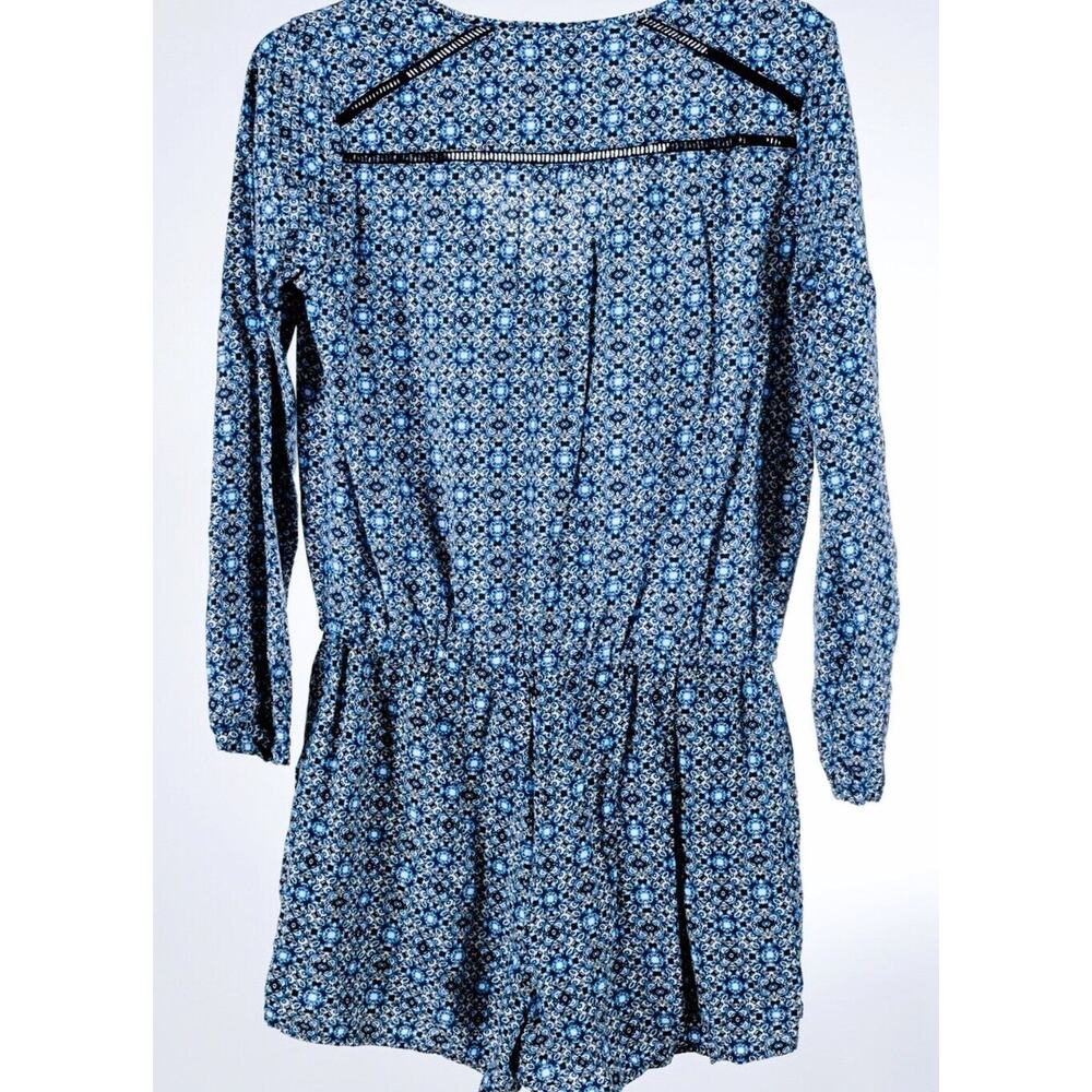 Gap Ditsy Floral Blue Romper Dress Shorts Easy Care Rayon Elastic Pockets M - Picture 4 of 8